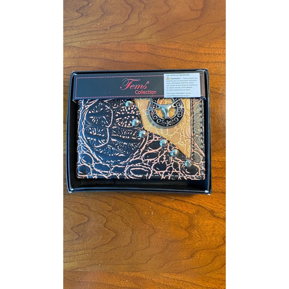 Tems Collection Western Bifold Wallet Black Gator Print Longhorn Studded